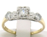 Vintage 14k Yellow & White Gold 0.40 ctw 3 Stone Illusion Set Round Diamond Ring