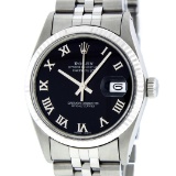 Rolex Stainless Steel Black Roman Datejust 36MM Wristwatch