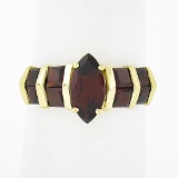 14K Yellow Gold Garnet Marquise Solitaire w/ Square Faceted Channel Band Ring