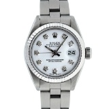 Rolex Ladies Stainless Steel White Diamond Bezel Wristwatch With Oyster Band