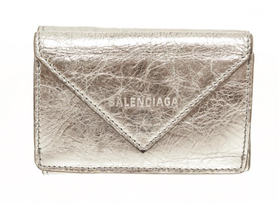Balenciaga Silver Papier Flap Mini Wallet