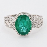2.95 ctw Emerald and 0.47 ctw Diamond 18K White Gold Ring