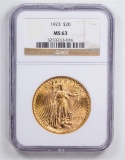 1923 $20 Double Eagle Gold Coin NGC MS63