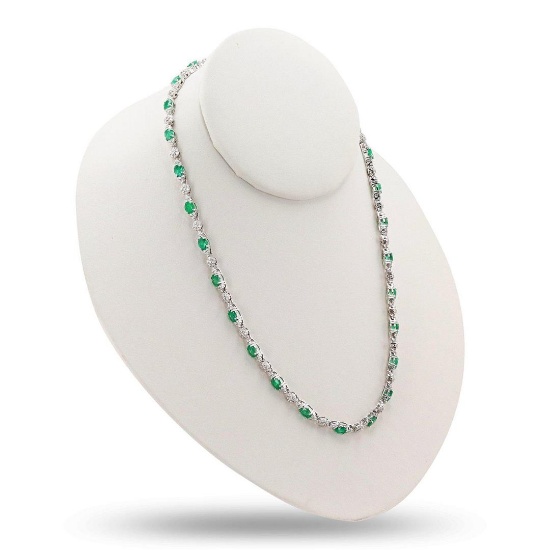 9.45 ctw Emerald and 5.23 ctw Diamond 18K White Gold Necklace