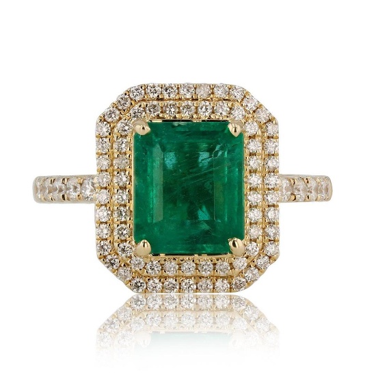 4.05 ctw Emerald and 0.40 ctw Diamond 14K Yellow Gold Ring