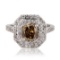 1.57 ctw Fancy Dark Yellowish Brown CENTER Diamond 14K White Gold Ring (2.31 ctw