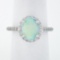 NEW 14K White Gold Oval Cabochon Opal Solitaire Round Diamond Halo Cluster Ring