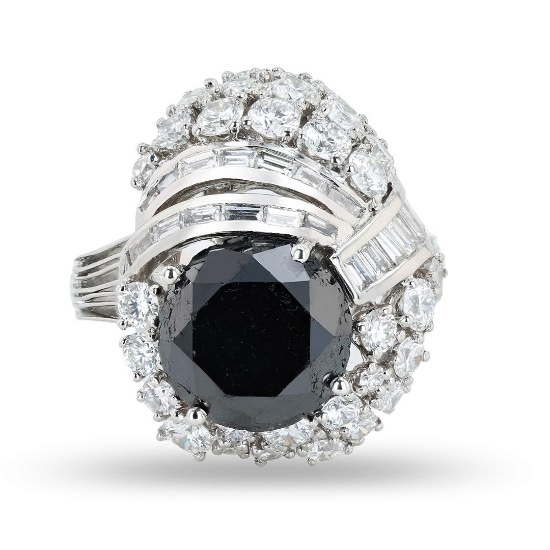 5.19 ctw Fancy Black CENTER Diamond Platinum Ring (5.31 ctw Diamonds)