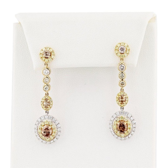 2.98 ctw Diamond 14K White and Yellow Gold Earrings