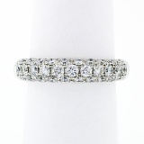 Fancy 18K White Gold 1.15 ctw Round Pave Diamond 4.75mm Domed Wedding Band Ring