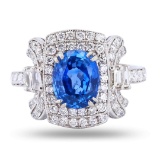 2.61 ctw UNHEATED Blue Sapphire and 0.90 ctw Diamond Platinum Ring
