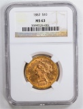 1882 $10 Eagle Gold Coin NGC MS63