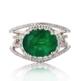 3.46 ctw Emerald and 0.83 ctw Diamond Platinum Ring