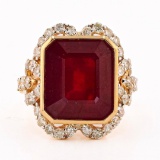 13.77 ctw Ruby and 1.47 ctw Diamond 14K Yellow Gold Ring