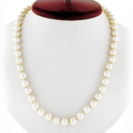 18" 7.5 to 8mm Pearl Strand Necklace w/ 14K Yellow Gold Twisted Wire Knot Clasp