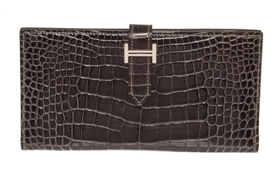 Hermes Black Alligator Leather Bearn Wallet