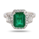 2.18 ctw Emerald and 0.60 ctw Diamond 18K White Gold Ring