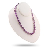 93.00 ctw Amethyst and 0.50 ctw Diamond Platinum Over Silver Necklace