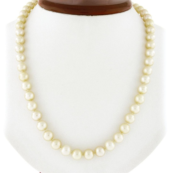 Classic 7.5-8mm Cultured Pearl Strand Necklace w/ 14k Gold Pave Diamond Clasp