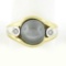 14K TT Gold 10.1mm Dark Gray Tahitian Pearl Solitaire Bezel Diamond 3 Stone Ring