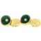 Manfredi 18k Yellow Gold Cabochon Green Chrysoprase & Diamond Men's Cuff Links