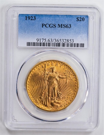 1923 $20 Double Eagle Gold Coin PCGS MS63