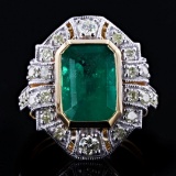 3.31 ctw Emerald and 0.84 ctw Diamond 18K Yellow and White Gold Ring (GIA CERTIF