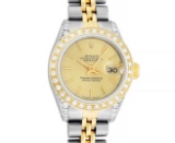 Rolex Ladies Quickset 18K Two Tone Champagne Index Yellow Gold Diamond Bezel Wri