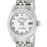 Rolex Ladies New Style Sapphire Quickset White Roman Smooth Bezel Wristwatch 26M