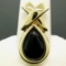 14k Solid Yellow Gold Pear Shaped Cabochon Bezel Black Onyx Teardrop 