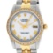 Rolex Mens 2T Yellow Gold And Steel White Roman Diamond Bezel Datejust Wristwatc