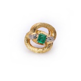Vintage 18K Yellow Gold Emerald & Diamond Ring