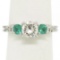 Classic Platinum 1.15 ctw GIA Round Brilliant Diamond & Emerald 3 Stone Ring