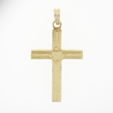 Petite Antique 14K Yellow Gold Hand Engraved Simple Puffed Square Cross Pendant
