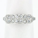 Antique Art Deco Platinum 0.64 ctw Transitional Cut Diamond Two Row Wave Band Ri