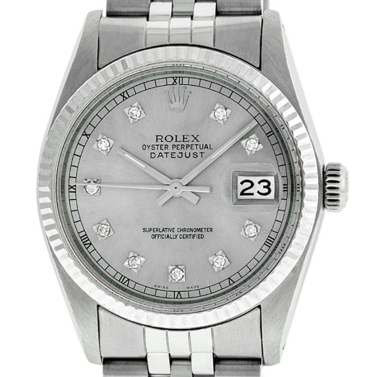 Rolex Mens Stainless Steel 36MM Slate Grey Diamond Datejust Wristwatch ...