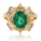 2.17 ctw Emerald and 0.93 ctw Diamond 18K Yellow Gold Ring