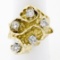Statement Vintage 18K Yellow Gold 1.03 ctw Diamond Large Wavy Nugget Cocktail Ri