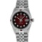 Rolex Mens Stainless Steel Red Vignette Diamond And Ruby 36MM Datejust Wristwatc