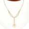18k Gold 0.12 ctw Bezel Diamond Golden Pearl Dangle Dual Cable Link Chain Neckla