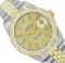 Rolex Mens 36MM 2Tone Yellow Gold And Steel 18K Gold Pyramid Diamond Bezel Datej