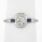 Antique Art Deco 18k Gold .37 ctw European Diamond & Sapphire Etched Filigree Ri