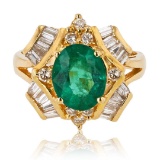 2.17 ctw Emerald and 0.93 ctw Diamond 18K Yellow Gold Ring