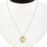 Vintage 14K Yellow Gold Round Cabochon Prong Opal Open Heart Pendant Necklace