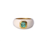 18K Yellow Gold Enamel & Emerald Ring