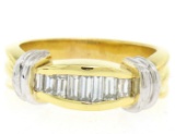 Unique 14k Yellow & White Gold 0.56 ctw Graduated Baguette Cut Diamond Band Ring