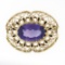 Vintage 14k Gold 13.0 ctw Oval Amethyst Black Enamel Open Work Pendant Pin Brooc