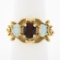 Vintage 10k Gold Oval Brilliant Cut Garnet & Cabochon Opal Accent Open Work Ring