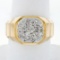 Vintage Men's 14k TT Gold .52 ctw Round Pave Diamond Cluster Ring w/ Ribbed Shan