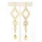14K Gold Polished Flat Open Work w/ Briolette Citrine Long Drop Dangle Earrings